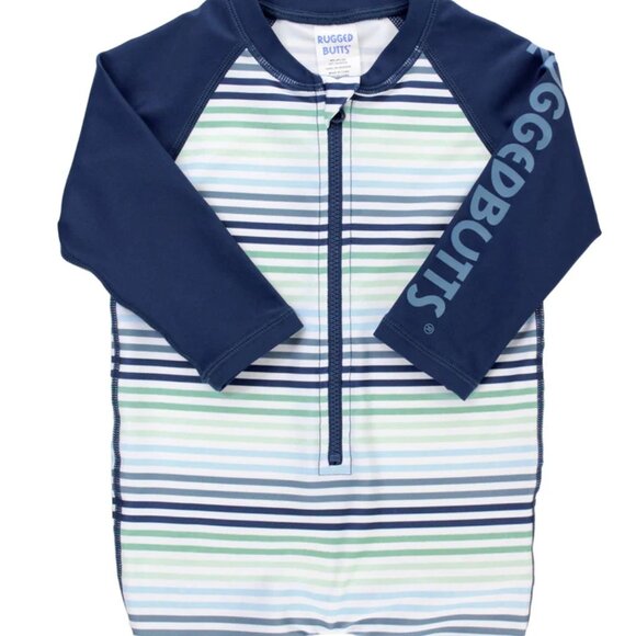 NWOT Boys' RuggedButts Baby Coastal Stripes One Piece Rash Guard 12-18 Month - Picture 1 of 8